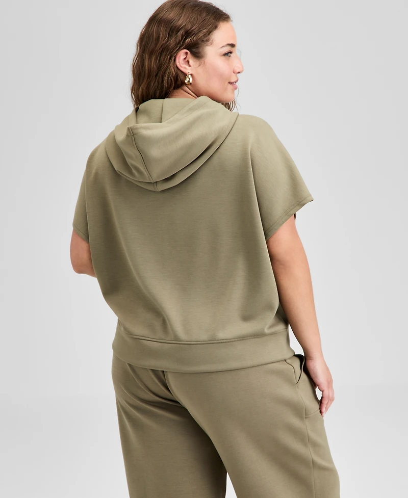 And Now This Trendy Plus Size Cap-Sleeve Scuba-Knit Hoodie, Exclusively at Macy's