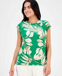 Anne Klein Petite Printed Extended-Shoulder Asymmetric Top