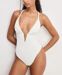 Good American Women's Always Fits Deep V-Neck Underwire One-Piece Swimsuit