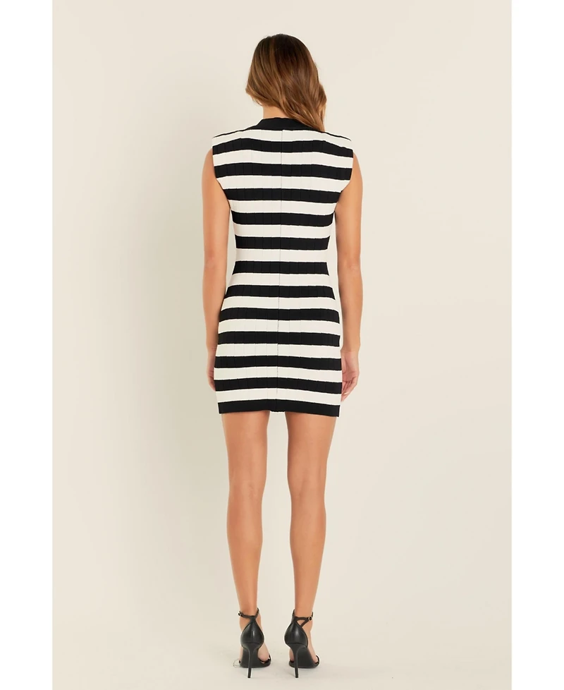 endless rose Women's Mock Neck Striped Mini Dress