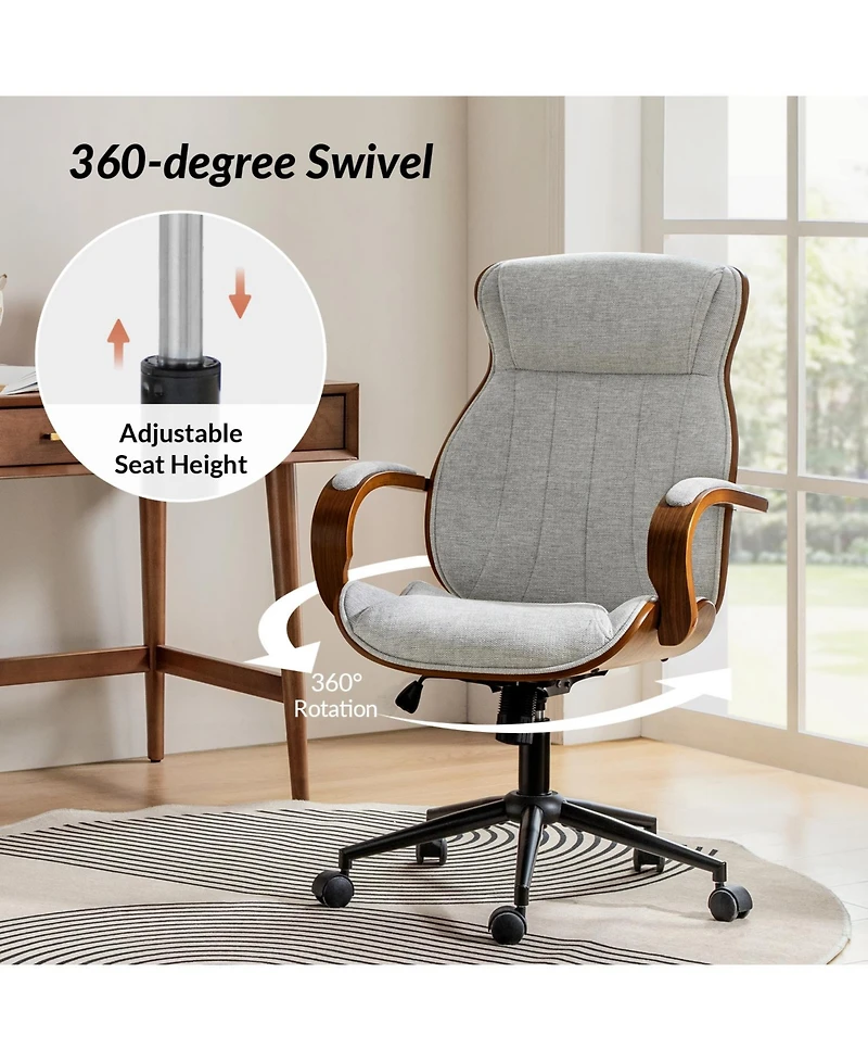 Nuria Office Chair 360-Degree Swivel with Solid Wood Armrests
