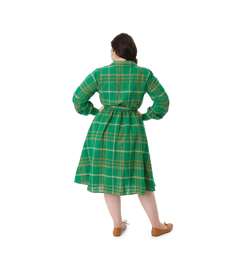 Unique Vintage Plus Long Sleeve Belted Shirt Dress
