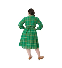 Unique Vintage Plus Long Sleeve Belted Shirt Dress