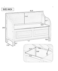Solid Wood Entryway Storage Bench with Safety Hinge and Removable Cushion Seat Traditional Design for Bedroom Living Room-The Pop Home