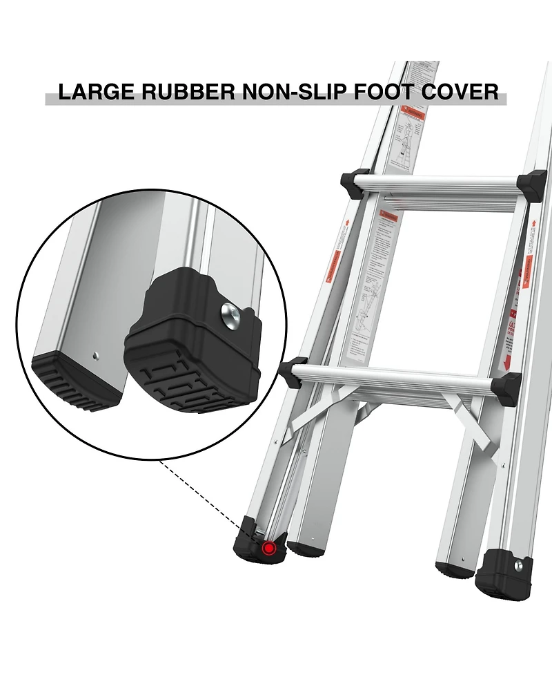15 ft. Reach Hight Aluminum Multi-Position Ladder with Wheels, 300 lbs. Weight Rating, Step Stools