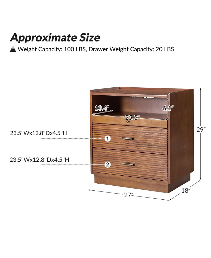 Mid-century Lorenz Nightstand with Usb and Led Light