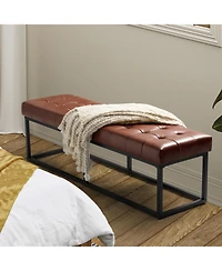 Narciso 60" Wide Bedroom Bench with Genuine Leather Top Cushion and Metal Base