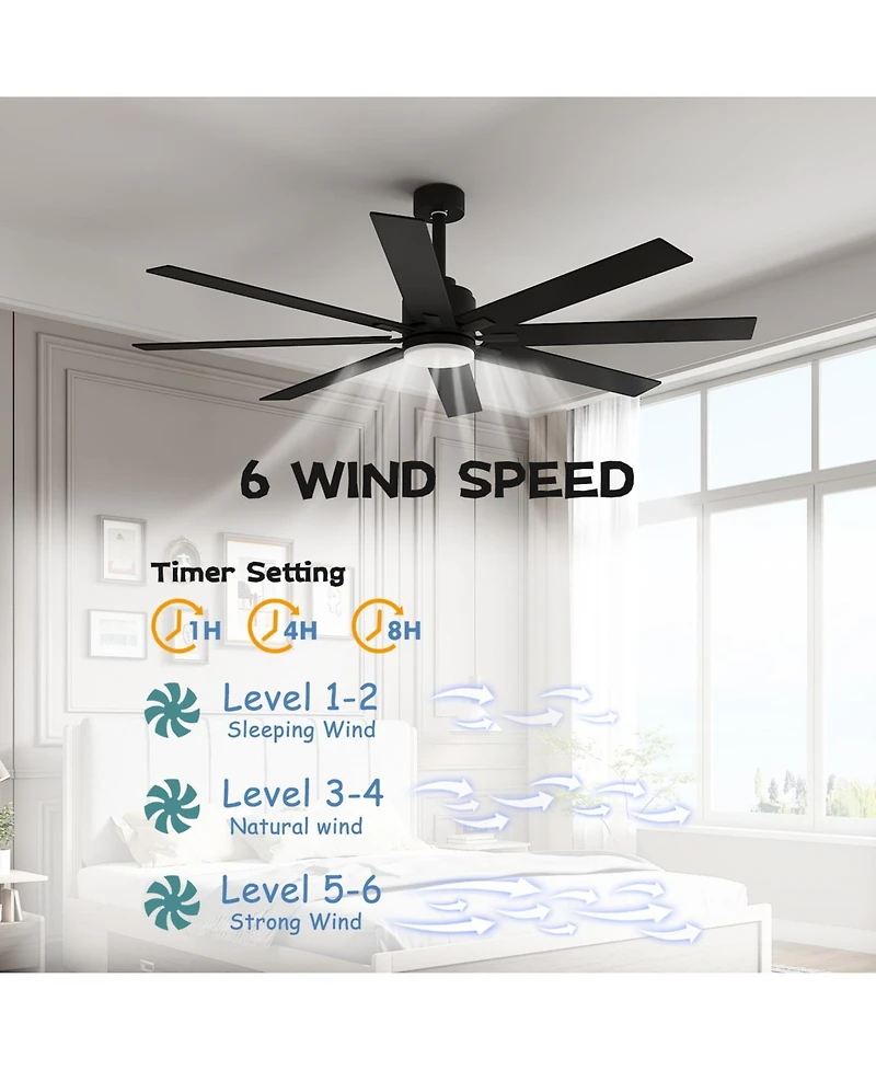 72 inch ceiling fan with light, can be used indoors and outdoors, with remote control, reversible Dc motor, no noise, suitable for bedroom, living roo