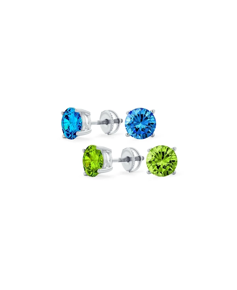 Bling Jewelry Set of 2 Cz Solitaire Stud Earrings Screw Back Sterling Silver