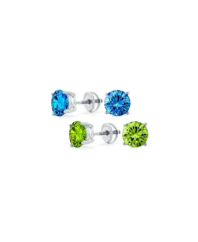 Bling Jewelry Set of 2 Cz Solitaire Stud Earrings Screw Back Sterling Silver
