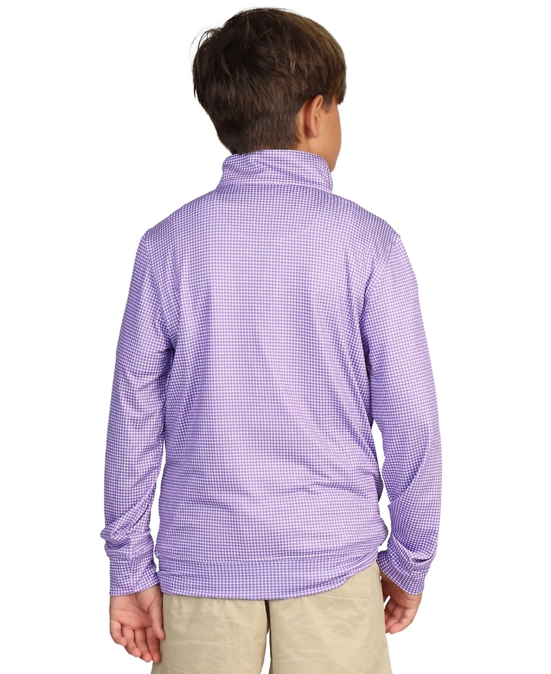 Tailorbyrd Boys Purple Houndstooth Performance Quarter-Zip