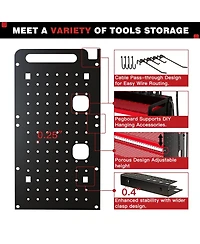 Hausource 4-Tier Power Tool Organizer Wall Mount Tool Storage Workbench W/8 Drill Holder Utility Shelving,Red