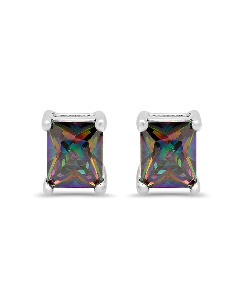 Steeltime Women's Rainbow Simulated Diamonds Princess Cut Stud Earrings