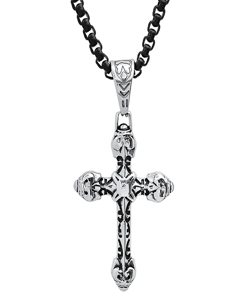 Steeltime Men's Black Ip and Stainless Steel Accented Cross Pendant Necklace