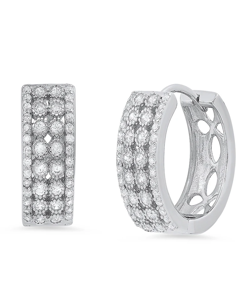 Steeltime Women's Sterling Silver and Multi-Row Simulated Diamonds Round Huggie Earrings
