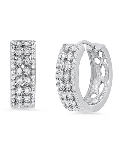 Steeltime Women's Sterling Silver and Multi-Row Simulated Diamonds Round Huggie Earrings