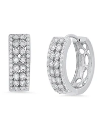 Steeltime Women's Sterling Silver and Multi-Row Simulated Diamonds Round Huggie Earrings