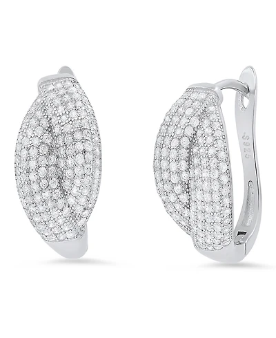 Steeltime Women's Sterling Silver and Simulated Diamonds Braid Hoops Earrings