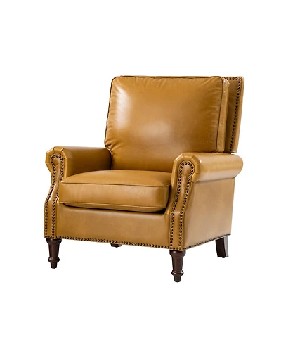 Traditional Raymond Genuine Leather Recliner with Classic Roll-arm