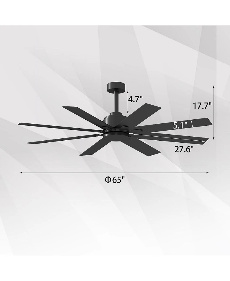 65 inch ceiling fan without light, can be used both indoors and outdoors, with remote control, reversible Dc motor, no noise, suitable for bedroom, li