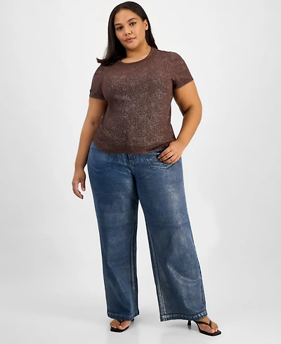 Bar Iii Trendy Plus Foiled Crewneck T-Shirt, Macy's Exclusive