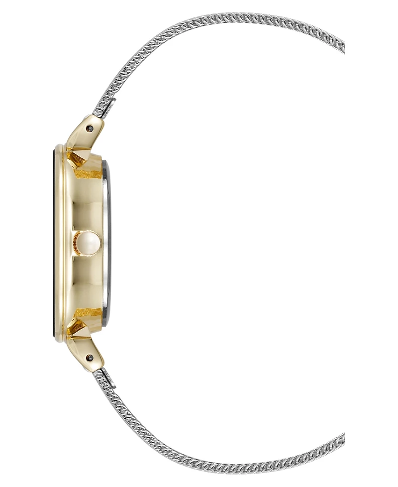 Anne Klein Women's Quartz Premium Round Silver-Tone Stainless Steel Mesh and Black Dial Watch, 29mm