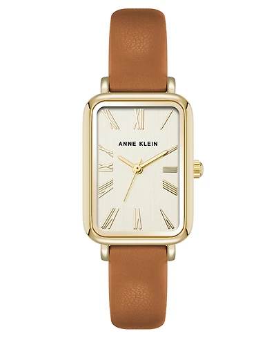 Anne Klein Women's Quartz Rectangular Polyurethane Leather and Gold-Tone Metal Alloy Watch