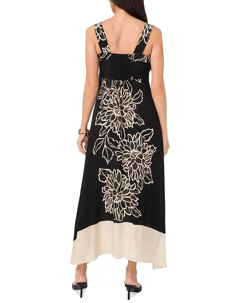 Vince Camuto Women's Floral Square-Neck Smocked-Back Sleeveless Maxi Dress