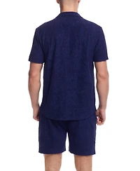 Weatherproof Vintage Men's Short Sleeve Terry Coat Front Jacquard Button-Front Shirt