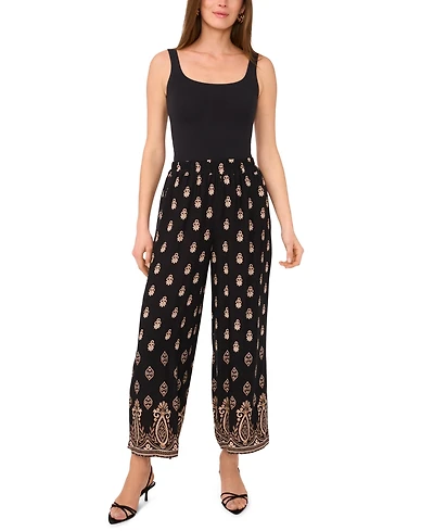 Vince Camuto Women's Border-Print Wide-Leg Pull-On Pants