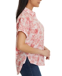Gloria Vanderbilt Women's Daisy Printed Short-Sleeve Shirt - Guava Ice