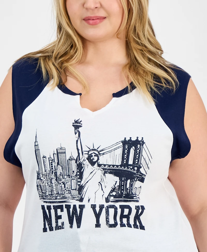 Rebellious One Trendy Plus Cotton New York Graphic Top