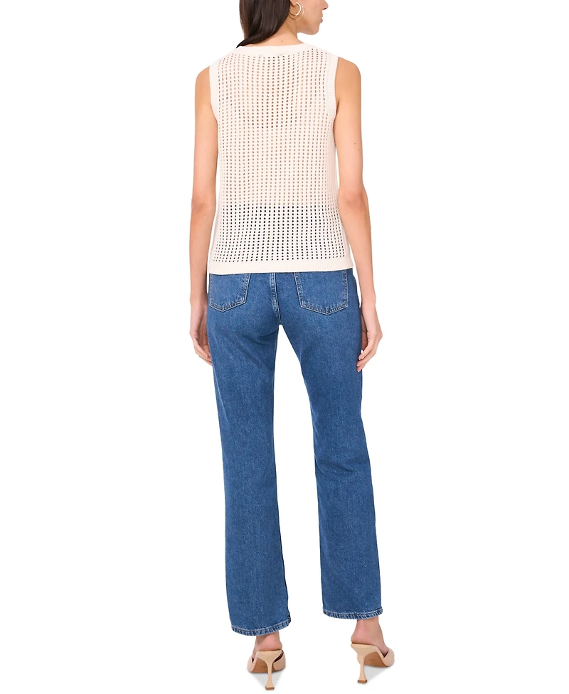 Sam & Jess Women's Open-Knit Crochet Crewneck Sweater