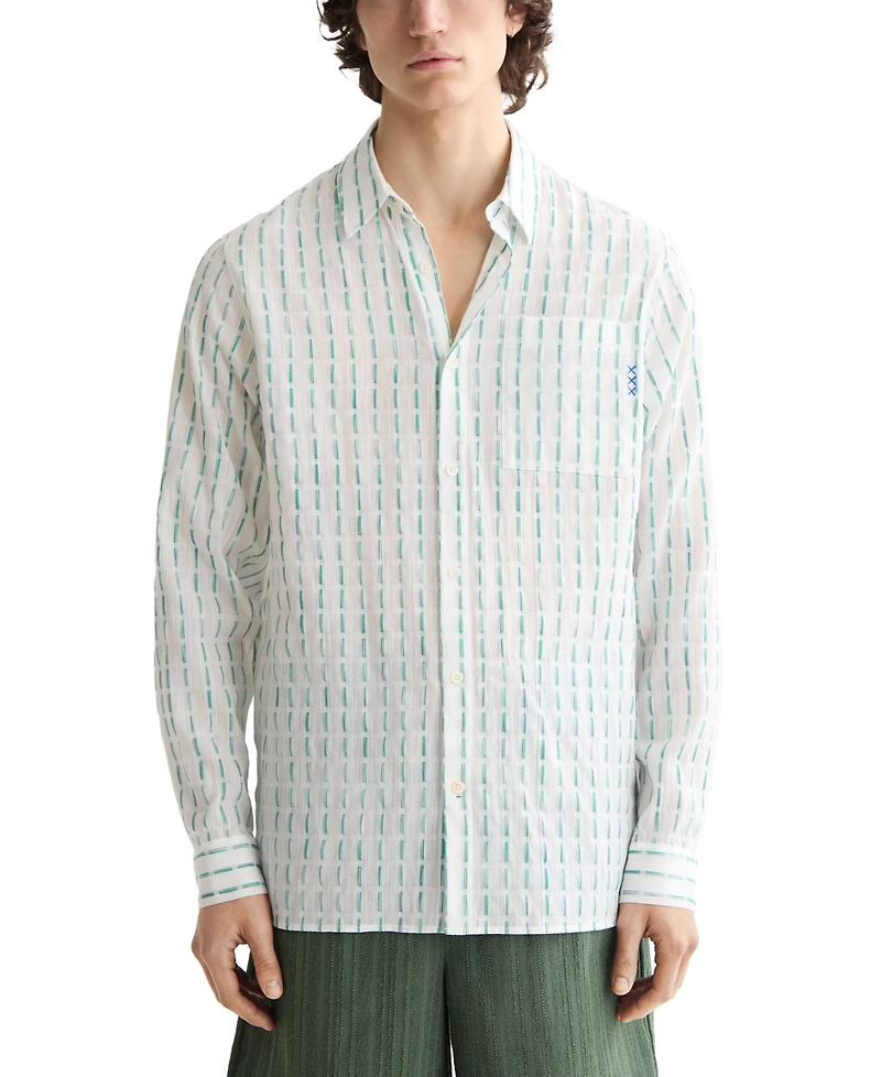 Scotch & Soda Men's Long Sleeve Voile Dash Print Button-Front Shirt