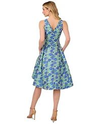 Adrianna Papell Women's Printed Jacquard Sleeveless Fit & Flare Dress