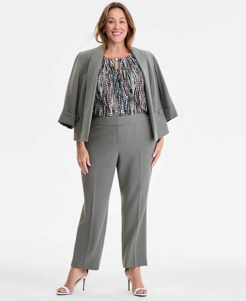 Kasper Plus High-Rise Slim-Leg Pants