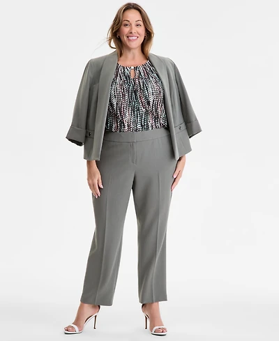 Kasper Plus High-Rise Slim-Leg Pants