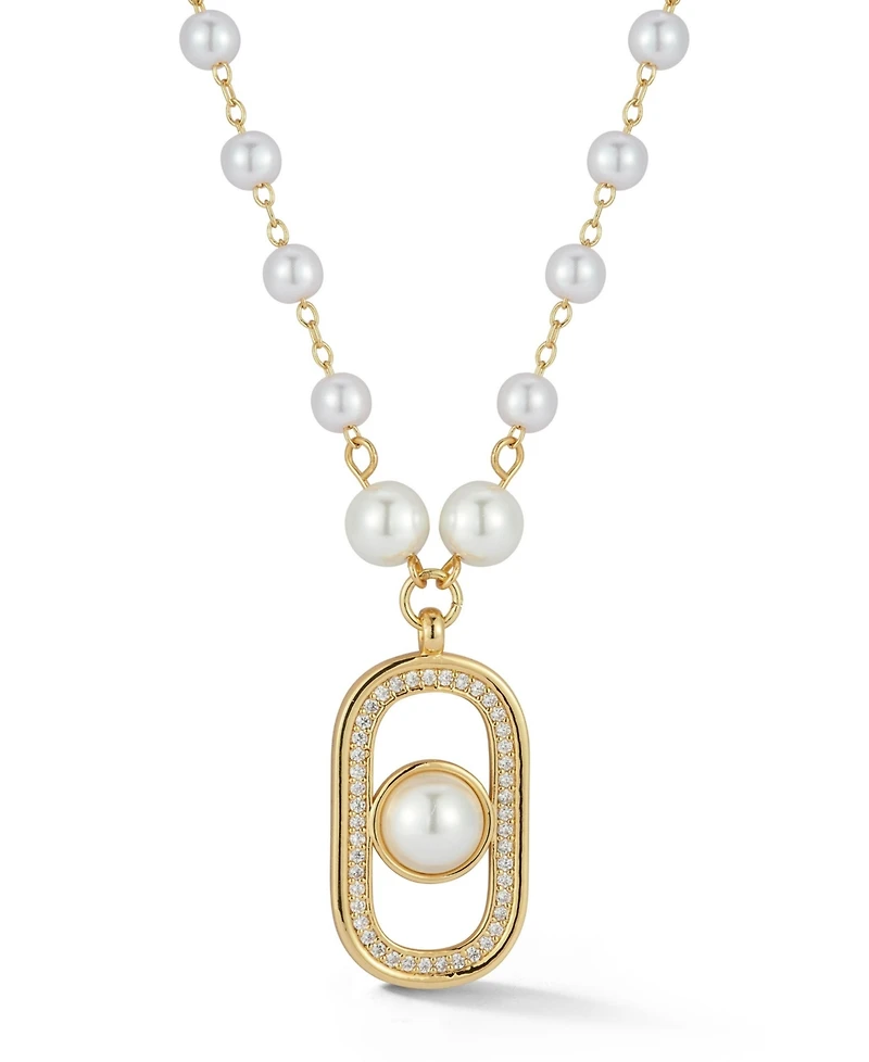 Rachel Zoe Gold Plated Pearl Tag Necklace