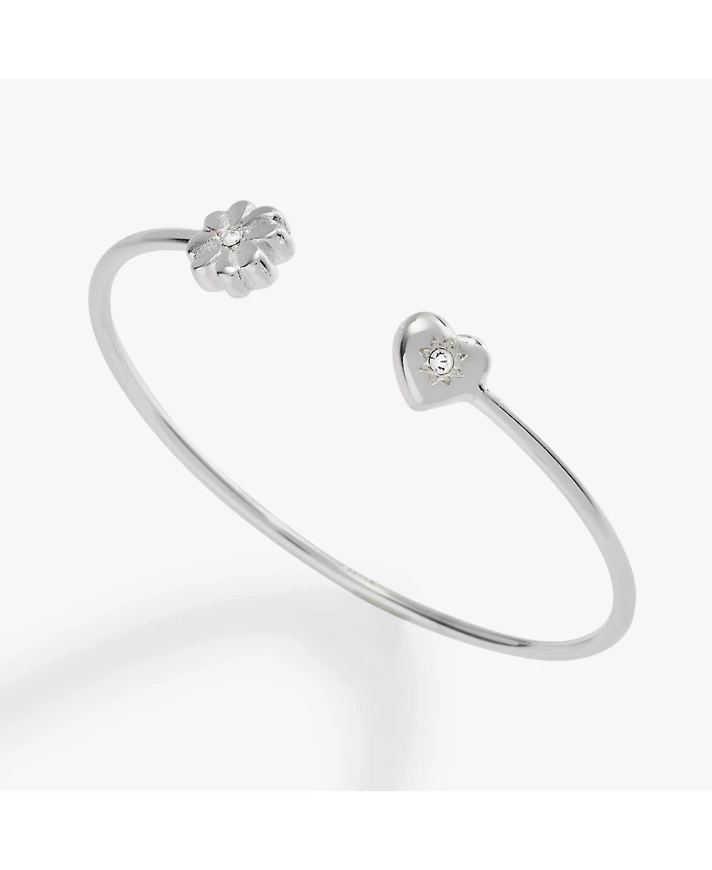 Love Luck Heart And Clover Flex Cuff Bracelet