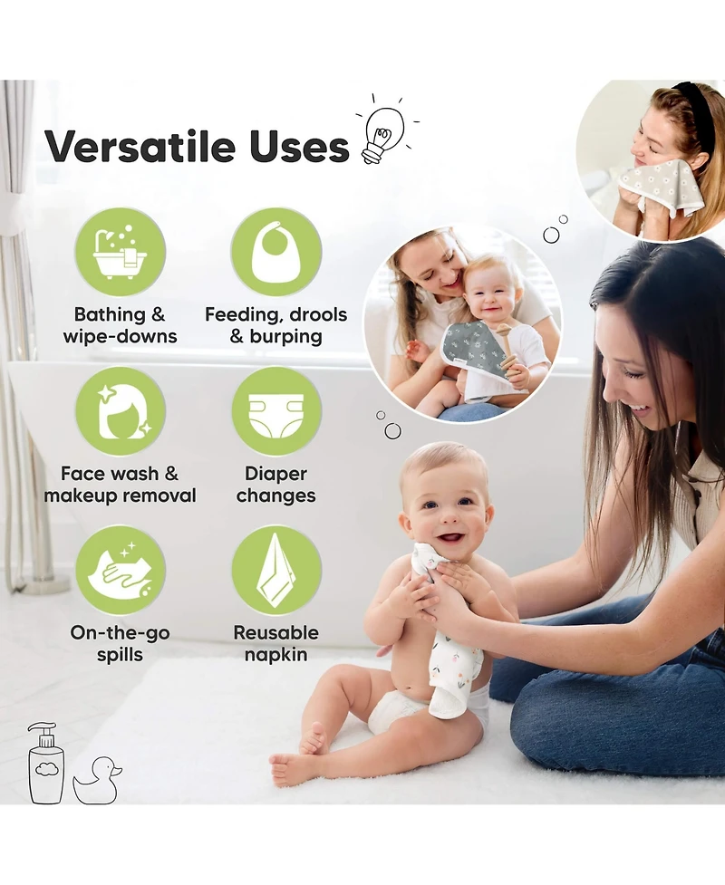 KeaBabies 6-Pack Cami Baby Washcloths for Newborn, Cotton Face Wash Cloths Babies, Soft & Absorbent Bath Towels