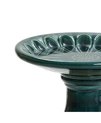 LuxenHome Dark Green Flower 21.65-Inch Tall Ceramic Birdbath
