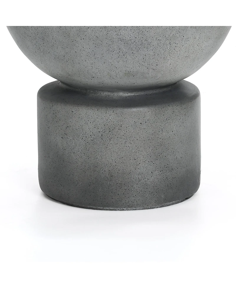 LuxenHome Gray with Speckled Black Resin Round Bubbler 18.5" Tall Outdoor Fountain with Lights