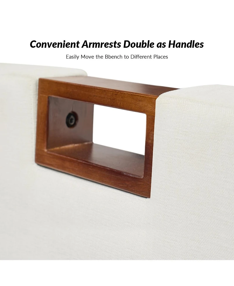 Adela Storage Waterproof Bench with Solid Wood Legs and Armrests