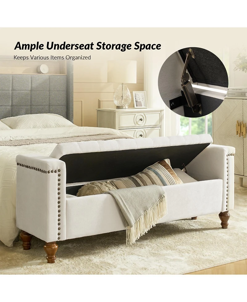 Flavia Storage Waterproof Button-Tufted Bench with Two Circular Pillows