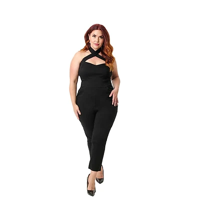 Unique Vintage Plus Criss Cross Halter Jumpsuit