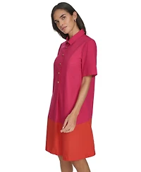 Jessica Howard Petite Cotton Colorblocked Shift Shirtdress