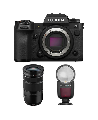 Fujifilm X-H2S Mirrorless Camera with Xf 18-120mm f/4 Lm Pz Wr Lens, Black, Bundle with Zoom Li-on X R2 Ttl On-Camera Round Flash Speedlight