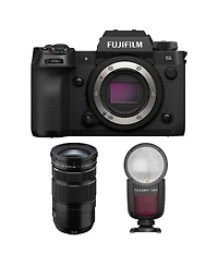 Fujifilm X-H2S Mirrorless Camera with Xf 18-120mm f/4 Lm Pz Wr Lens, Black, Bundle with Zoom Li-on X R2 Ttl On-Camera Round Flash Speedlight