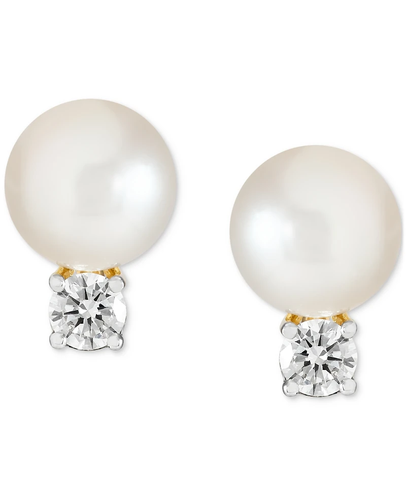 Grown With Love Cultured Freshwater Pearl (7mm) & Lab Grown Diamond (1/3 ct. t.w.) Stud Earrings in 14k Gold