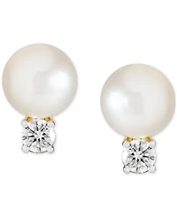 Grown With Love Cultured Freshwater Pearl (7mm) & Lab Grown Diamond (1/3 ct. t.w.) Stud Earrings in 14k Gold